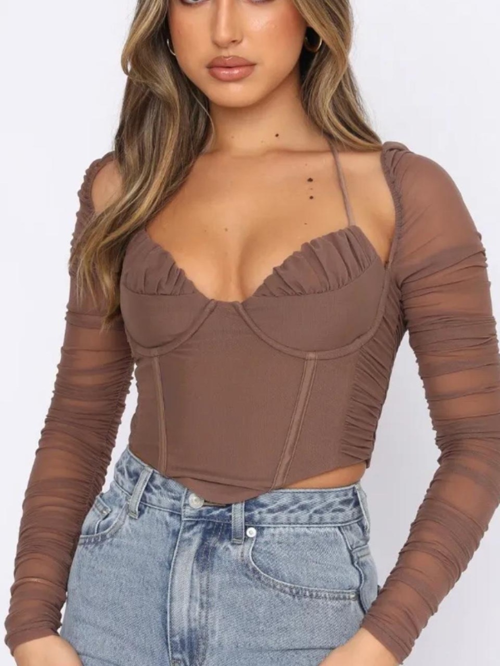 Brown White Fox Long Sleeve Going Out Top